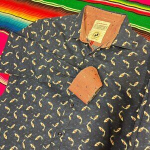 A Fish Named Fred Mens Shirt Men's Small Koi‎ Fish All Over Print Navy Flip Cuff